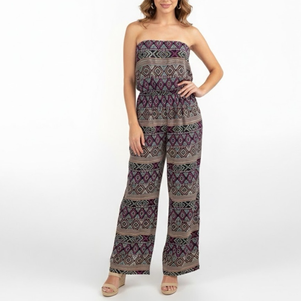Retro Palazzo Wide Leg Jumpsuit Romper Purple LARGE Bohemian Tribal Tube Y2K